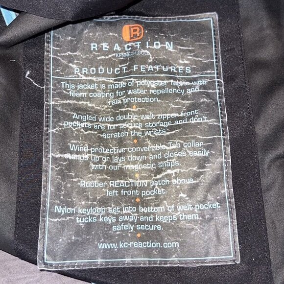 Kenneth Cole Reaction Mens Black Rain Jacket Medium Full Zip Magnetic Button - Picture 10 of 11